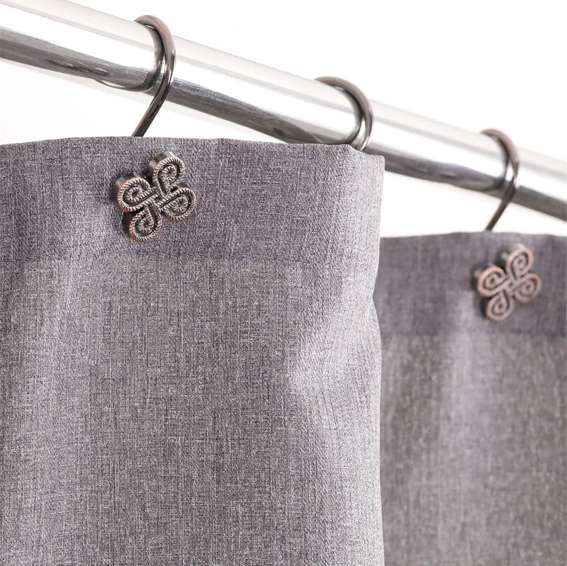 Popkozzi Bronze Decorative Shower Curtain Hooks: Oil Rubbed Rustproof Metal Rings for Shower Curtain Rod - Rustic Vintage Flower Clover Shaped Shower Curtain Hooks Hangers for Bathroom - Set of 12 - Image 2